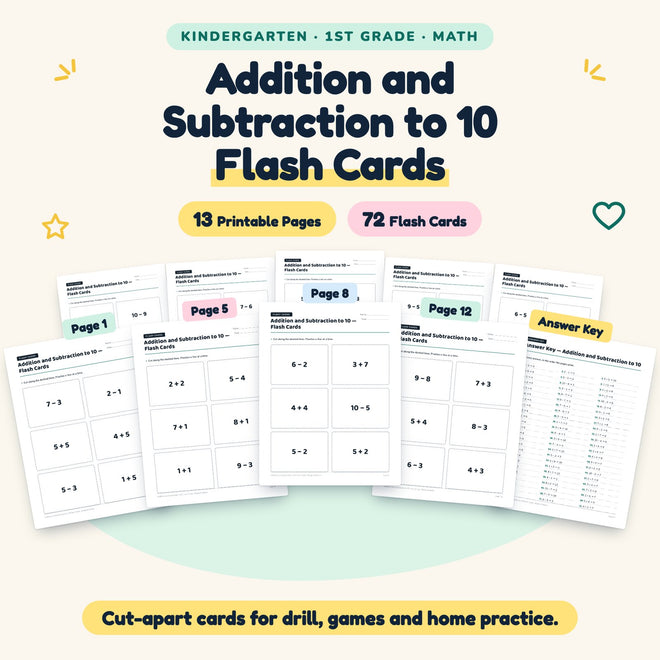 Addition and Subtraction to 10 Flash Cards | K–1st Grade — cover