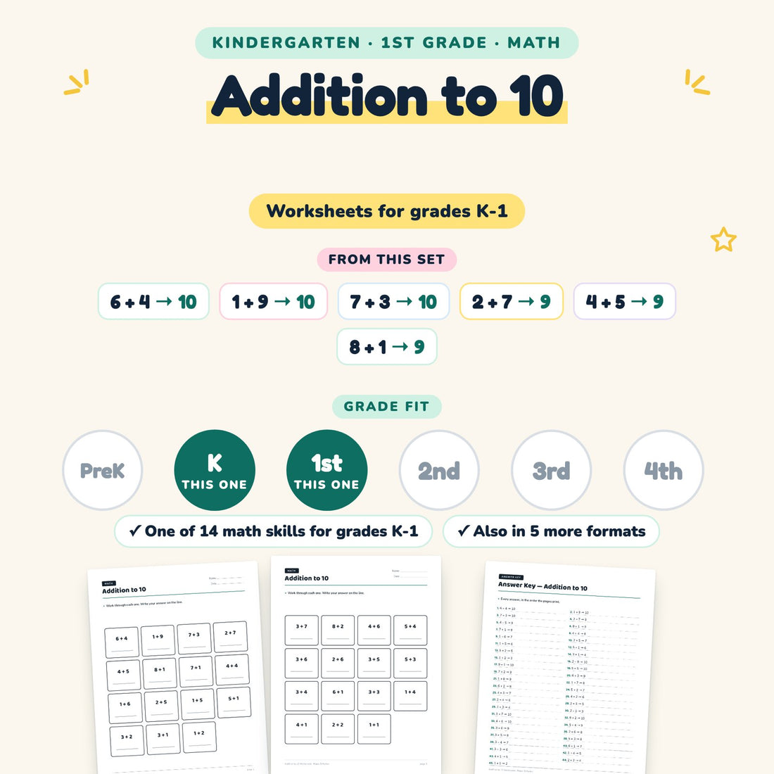 Addition to 10: skill and grade fit