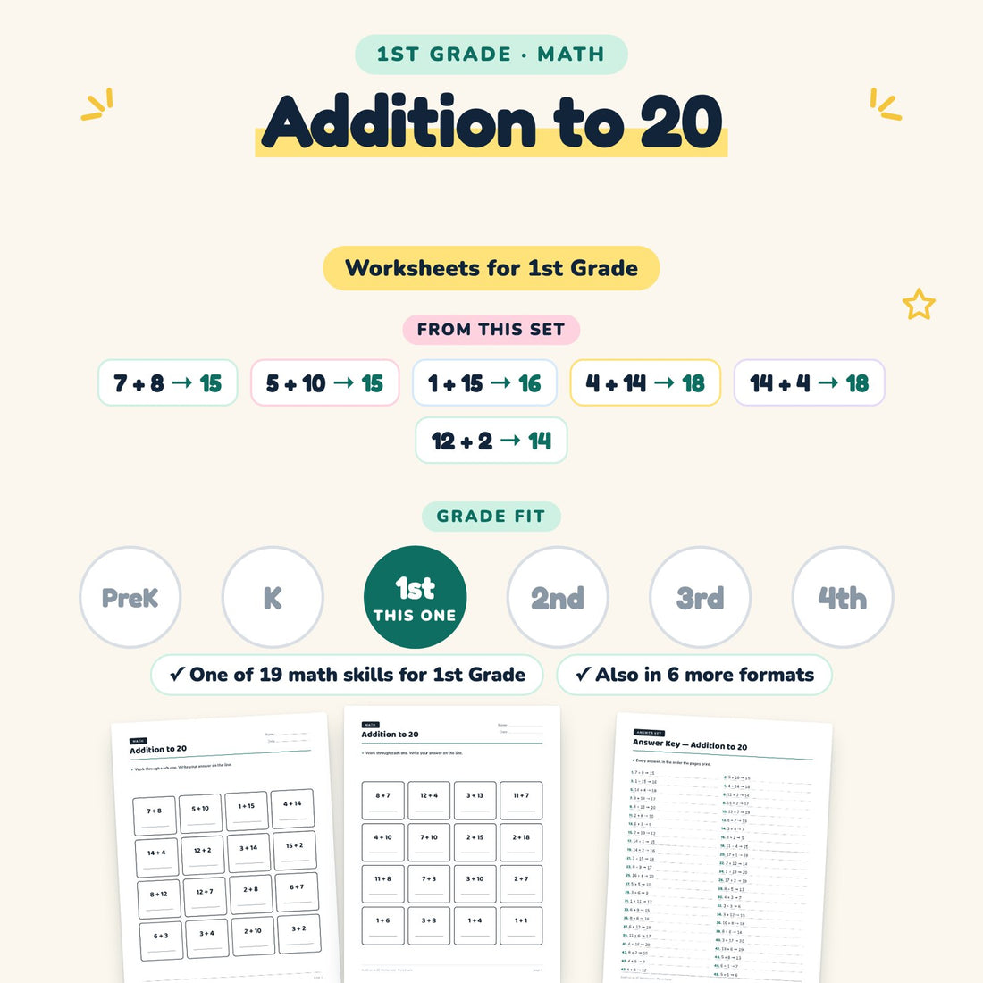 Addition to 20: skill and grade fit