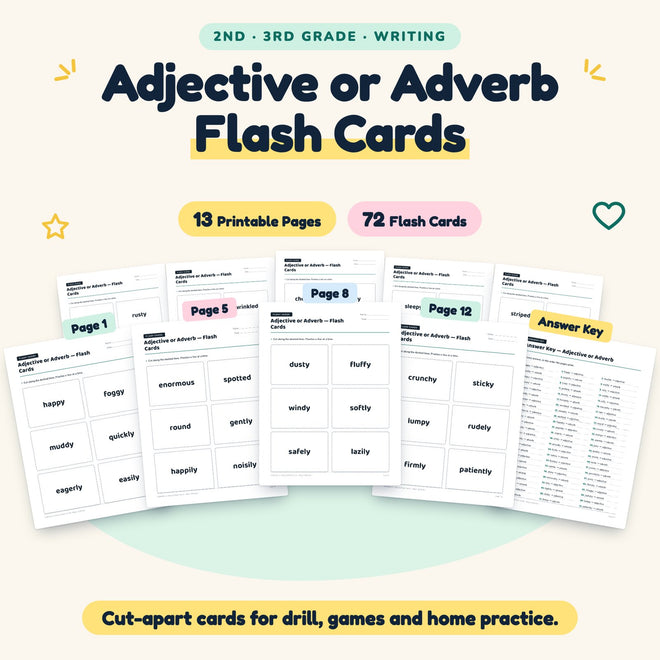 Adjective or Adverb Flash Cards | 2nd–3rd Grade (40 Cards) — cover