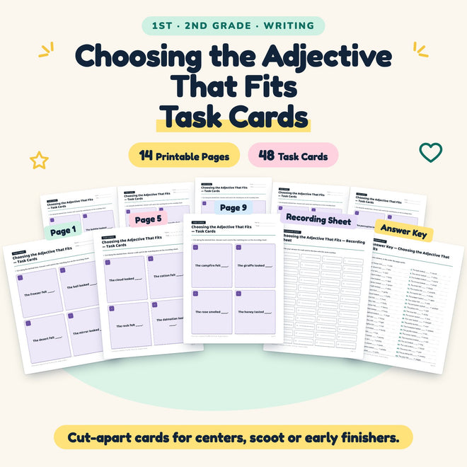 Choosing the Adjective That Fits Task Cards | 1st–2nd Grade — cover