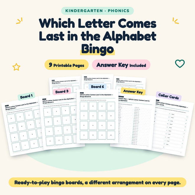 Which Letter Comes Last in the Alphabet Bingo | Kindergarten — cover
