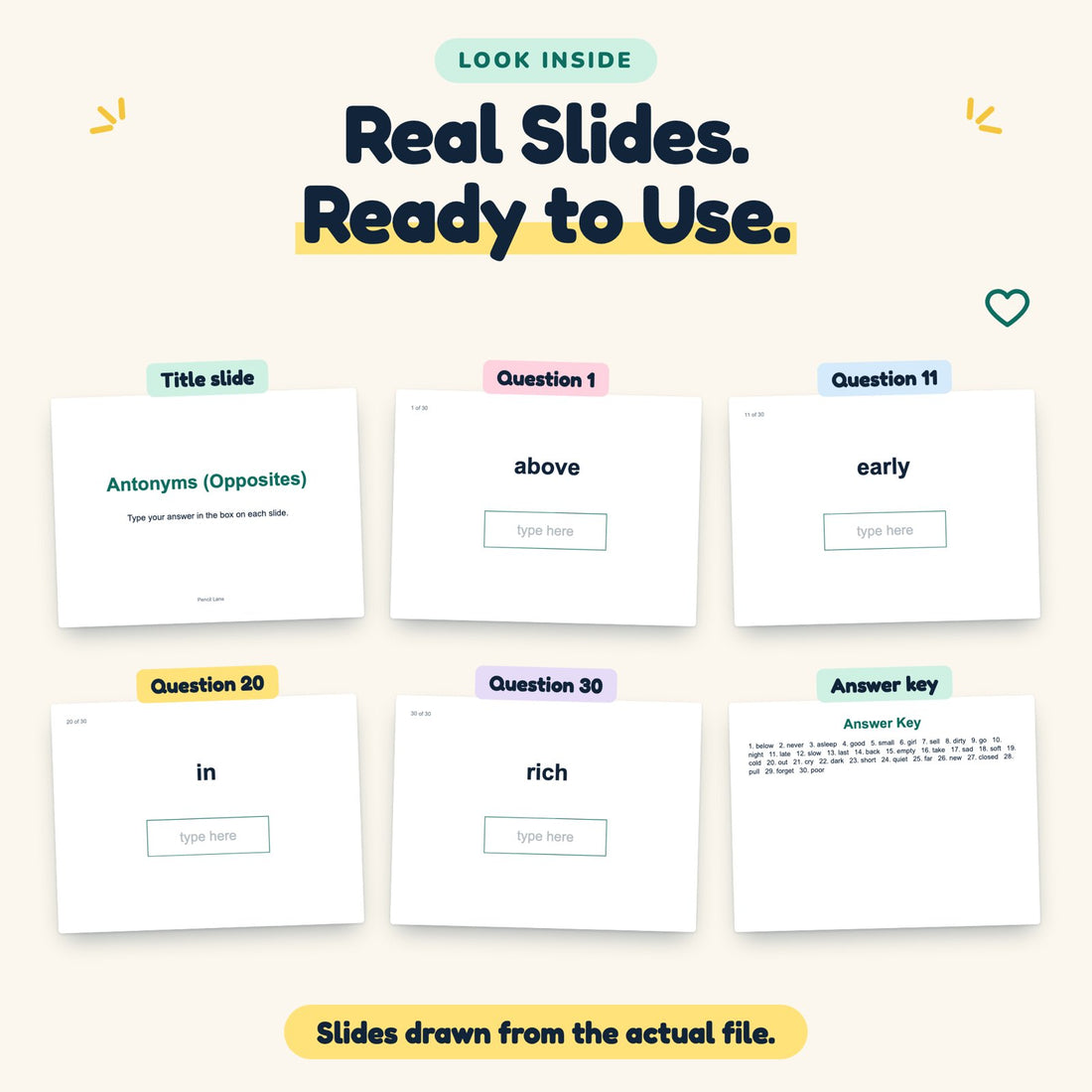 Antonyms (Opposites) digital deck: look inside