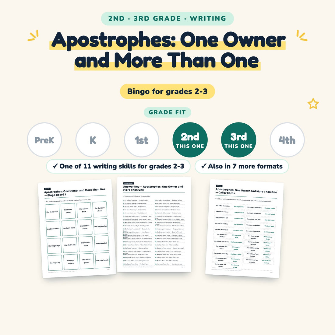 Apostrophes: One Owner and More Than One: skill and grade fit