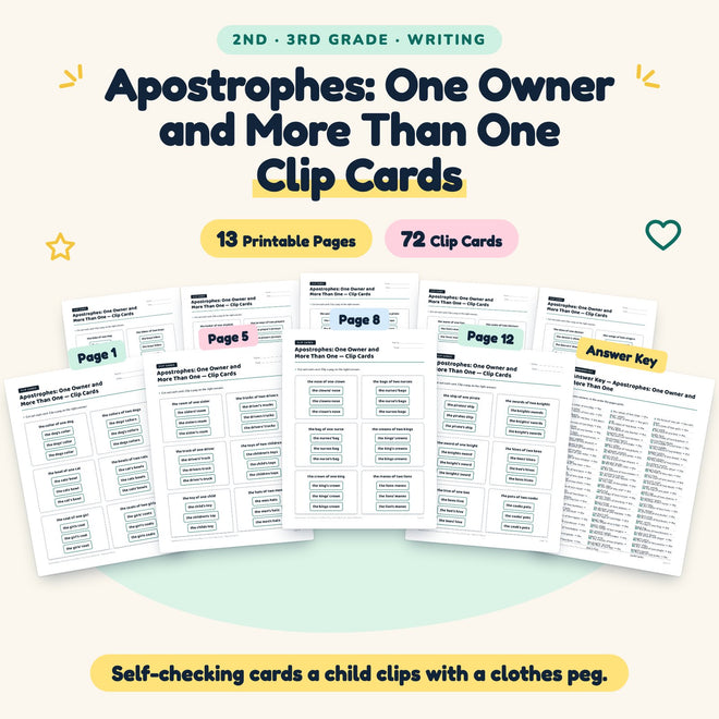 Apostrophes Clip Cards | 2nd–3rd Grade Grammar (35 Cards) — cover