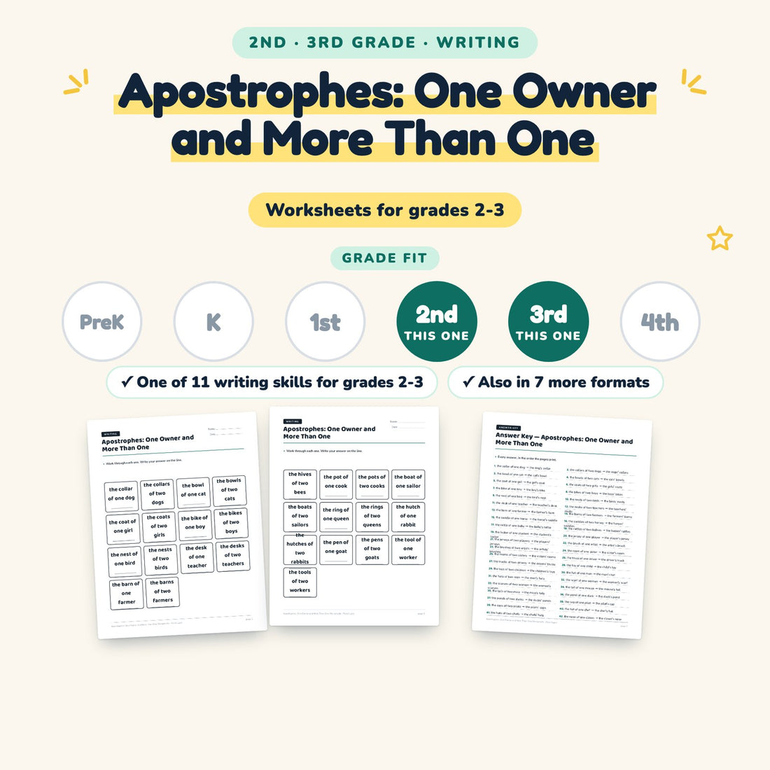 Apostrophes: One Owner and More Than One: skill and grade fit