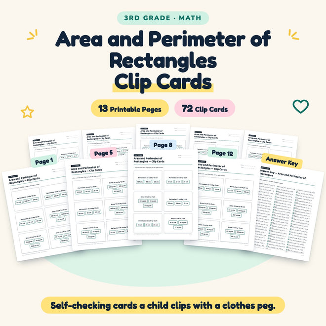 Area and Perimeter of Rectangles Clip Cards | 3rd Grade Math — cover