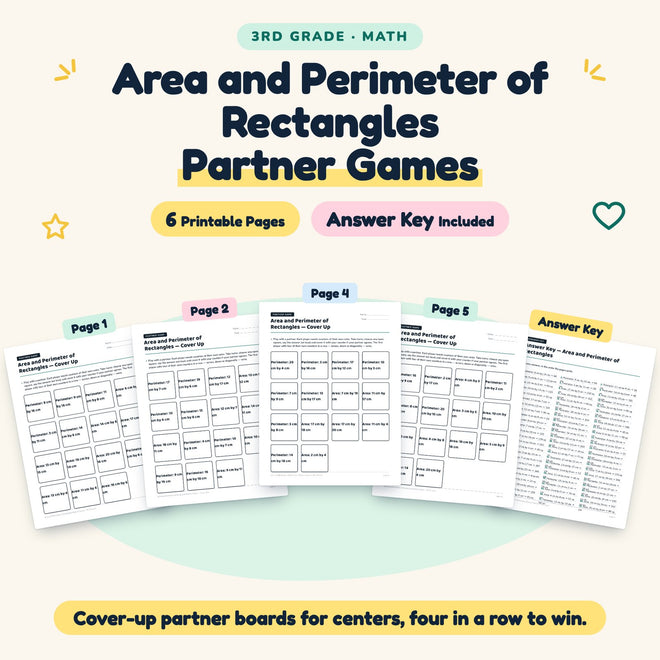 Area and Perimeter of Rectangles Partner Games | 3rd Grade — cover