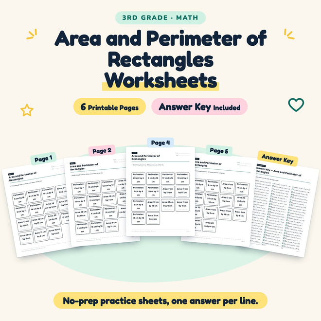 Area and Perimeter of Rectangles Worksheets | 3rd Grade Math — cover