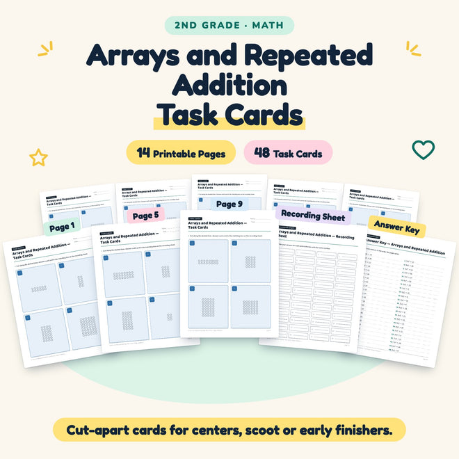 Arrays and Repeated Addition Task Cards | 2nd Grade Math — cover
