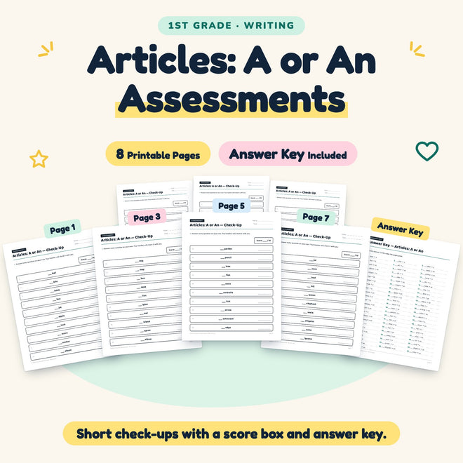 Articles: A or An Assessments | 1st Grade Grammar (5 Pages) — cover