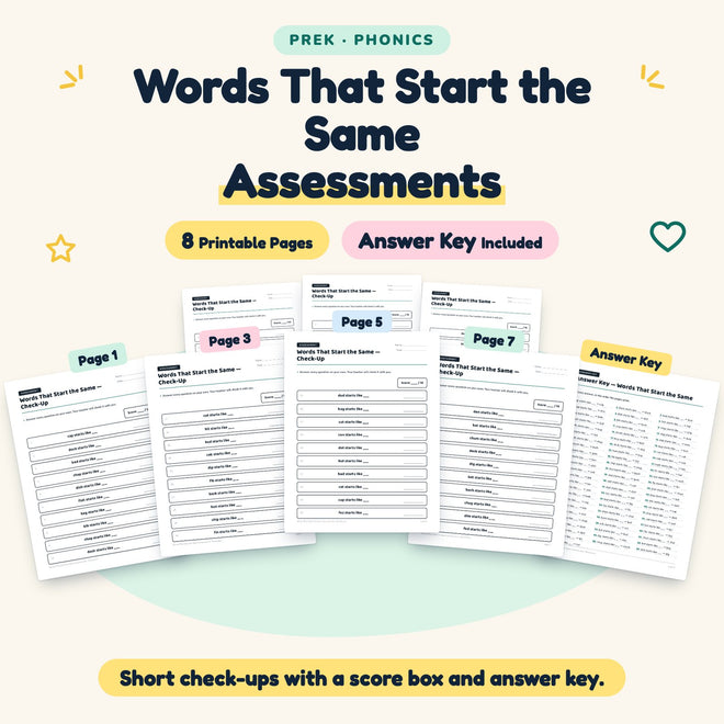 Words That Start the Same Assessments | Preschool (7 Pages) — cover