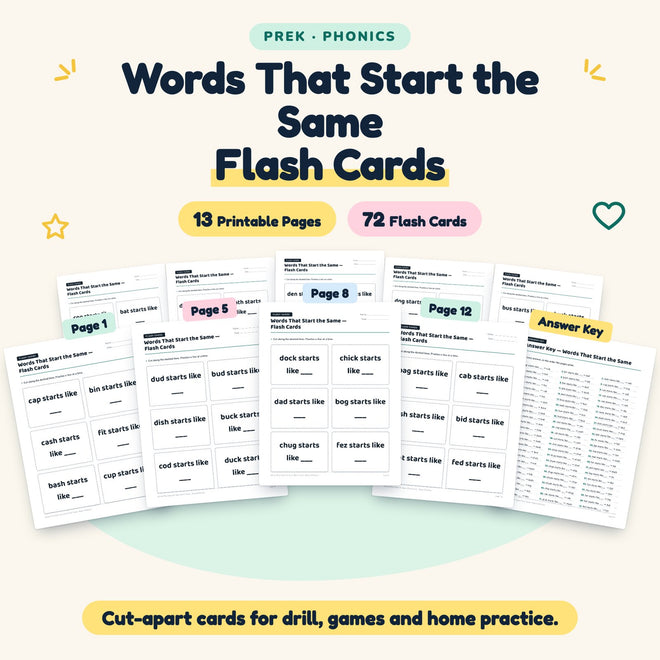 Words That Start the Same Flash Cards | Preschool (72 Cards) — cover