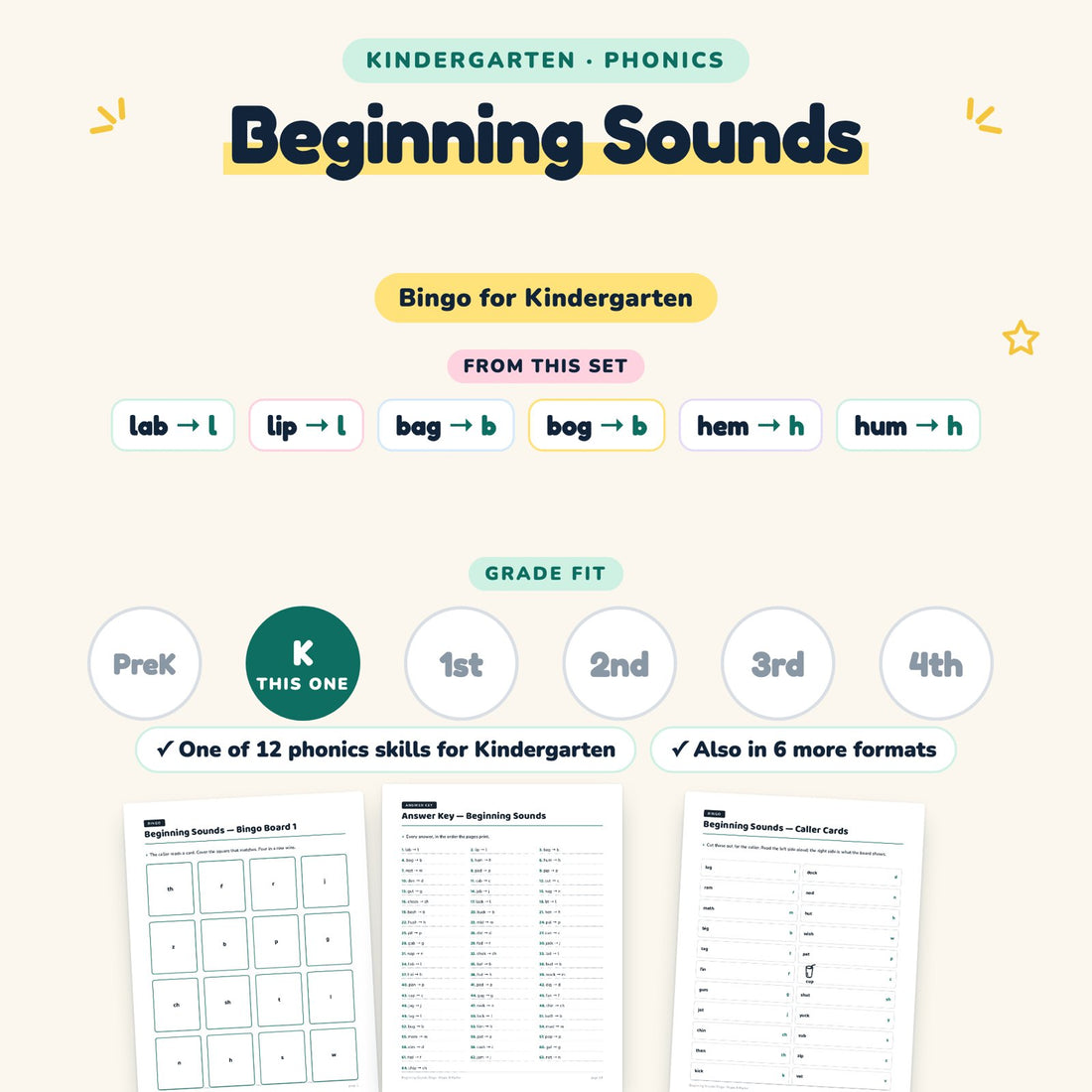 Beginning Sounds: skill and grade fit