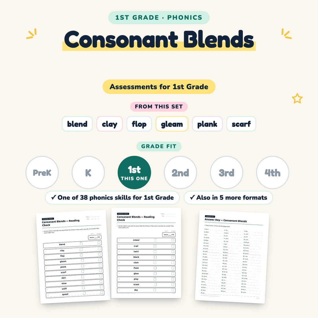 Consonant Blends: skill and grade fit