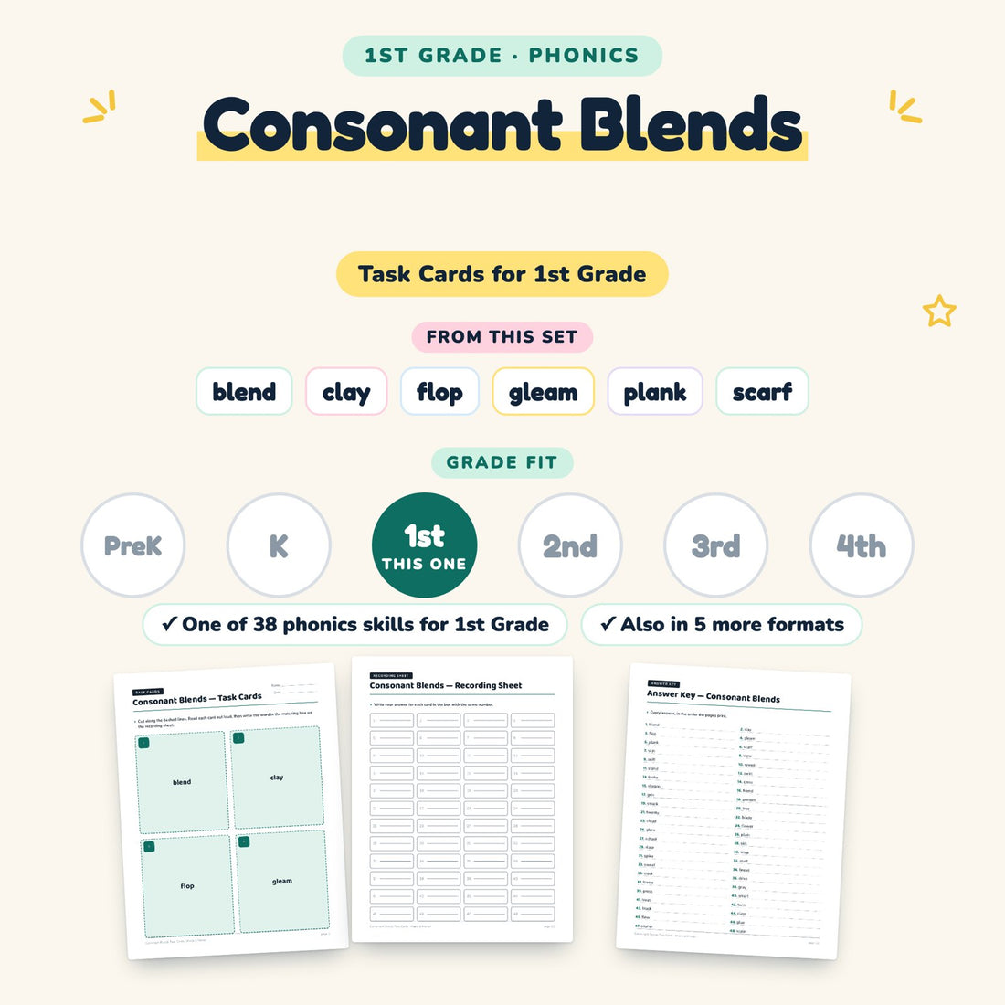 Consonant Blends: skill and grade fit