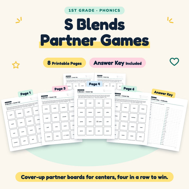 S Blends Partner Games | 1st Grade Phonics (4 Pages) — cover
