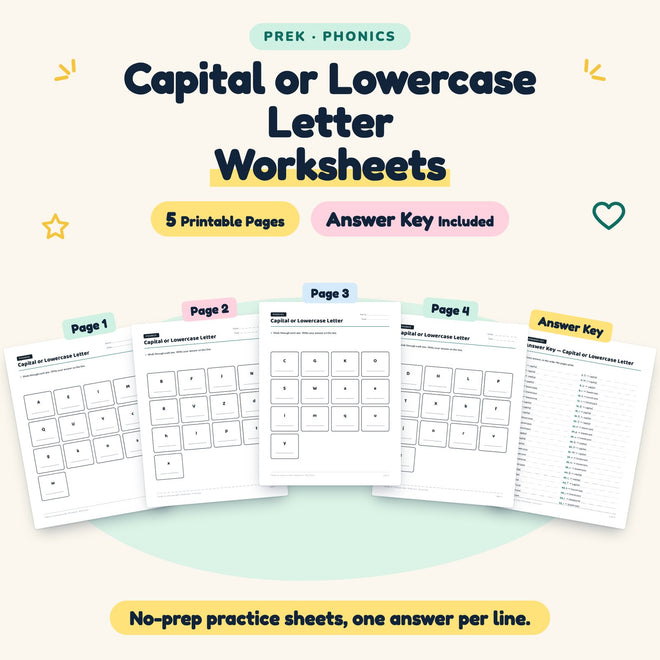 Capital or Lowercase Letter Worksheets | Preschool (5 Pages) — cover