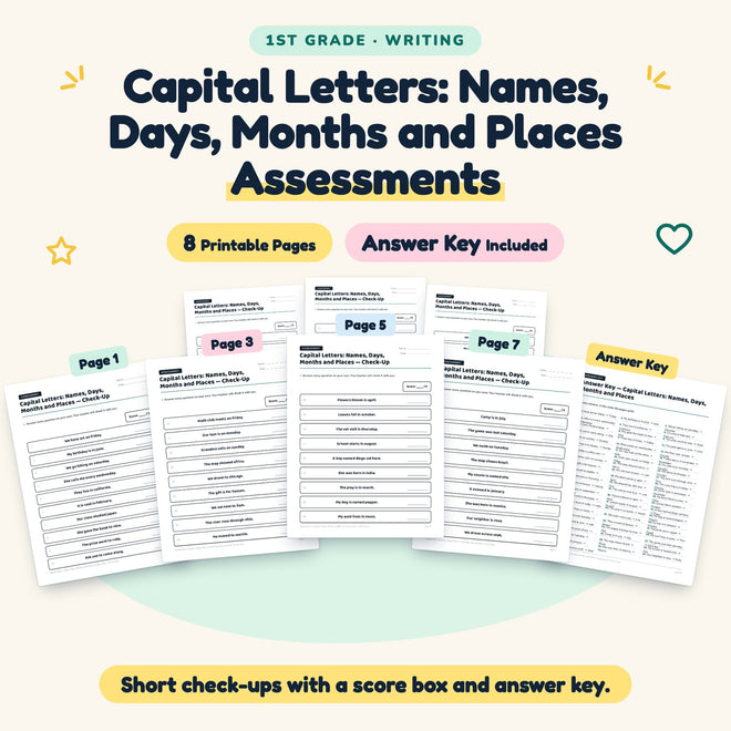 Capital Letters Assessments | 1st Grade Grammar (4 Pages) — cover