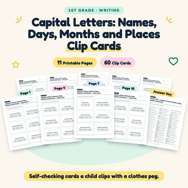 Capital Letters Clip Cards | 1st Grade Grammar (26 Cards) — cover