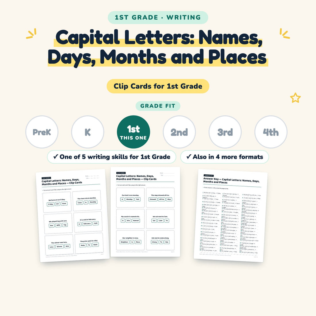 Capital Letters: Names, Days, Months and Places: skill and grade fit