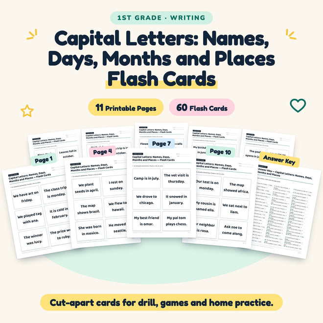 Capital Letters Flash Cards | 1st Grade Grammar (26 Cards) — cover