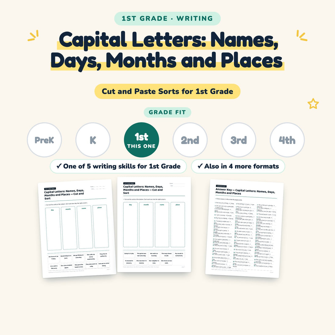 Capital Letters: Names, Days, Months and Places: skill and grade fit