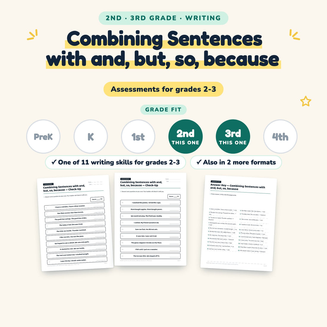 Combining Sentences with and, but, so, because: skill and grade fit