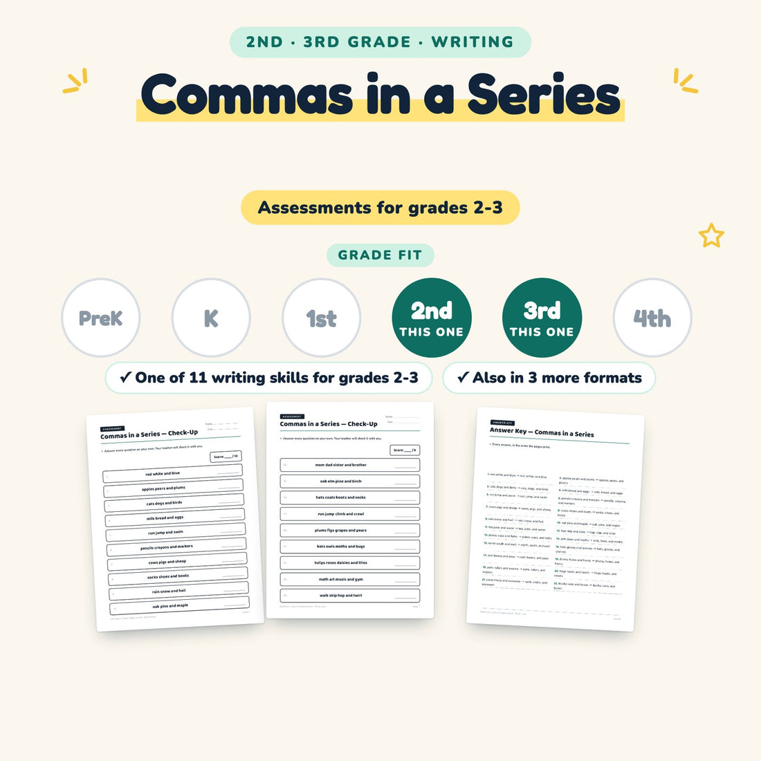 Commas in a Series: skill and grade fit