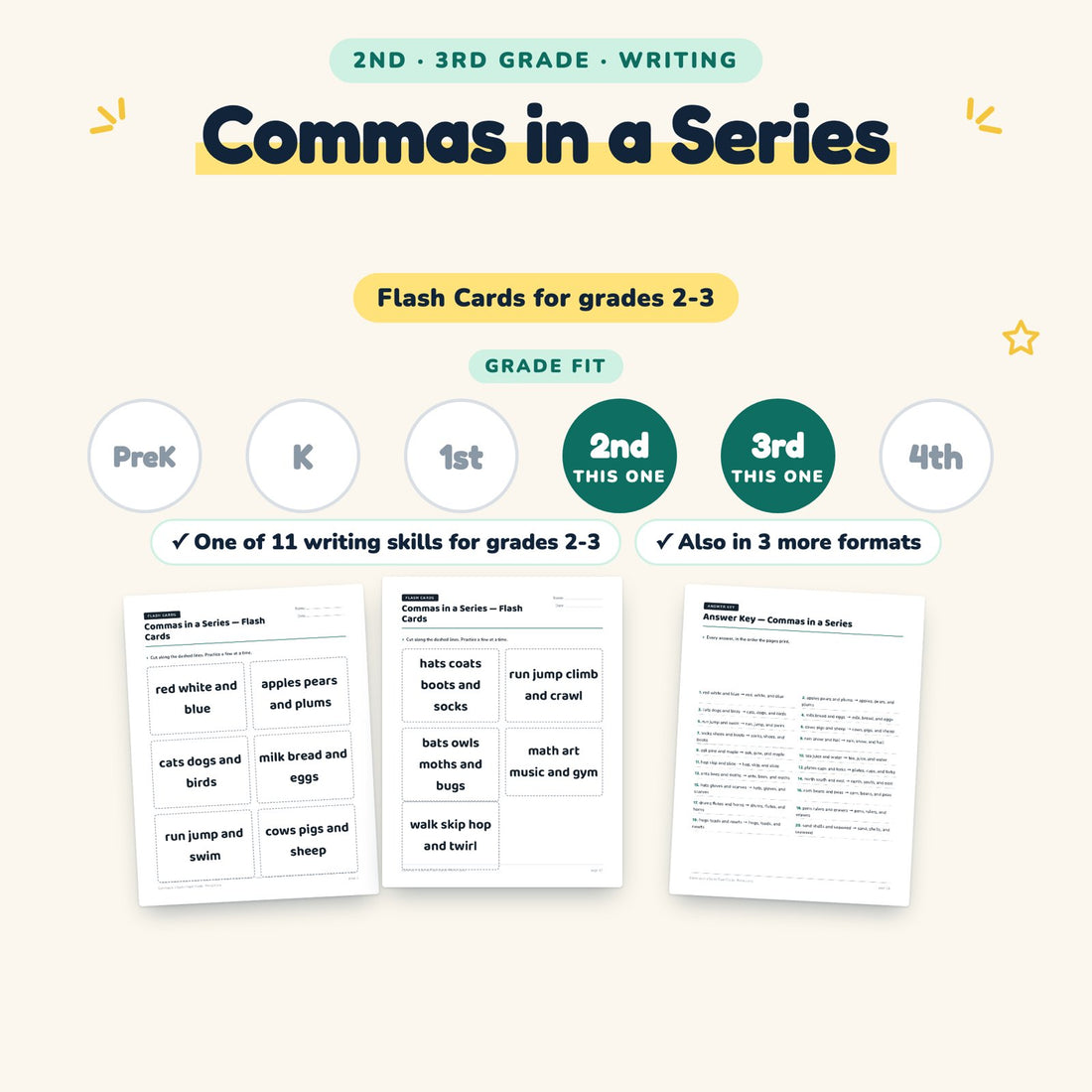 Commas in a Series: skill and grade fit