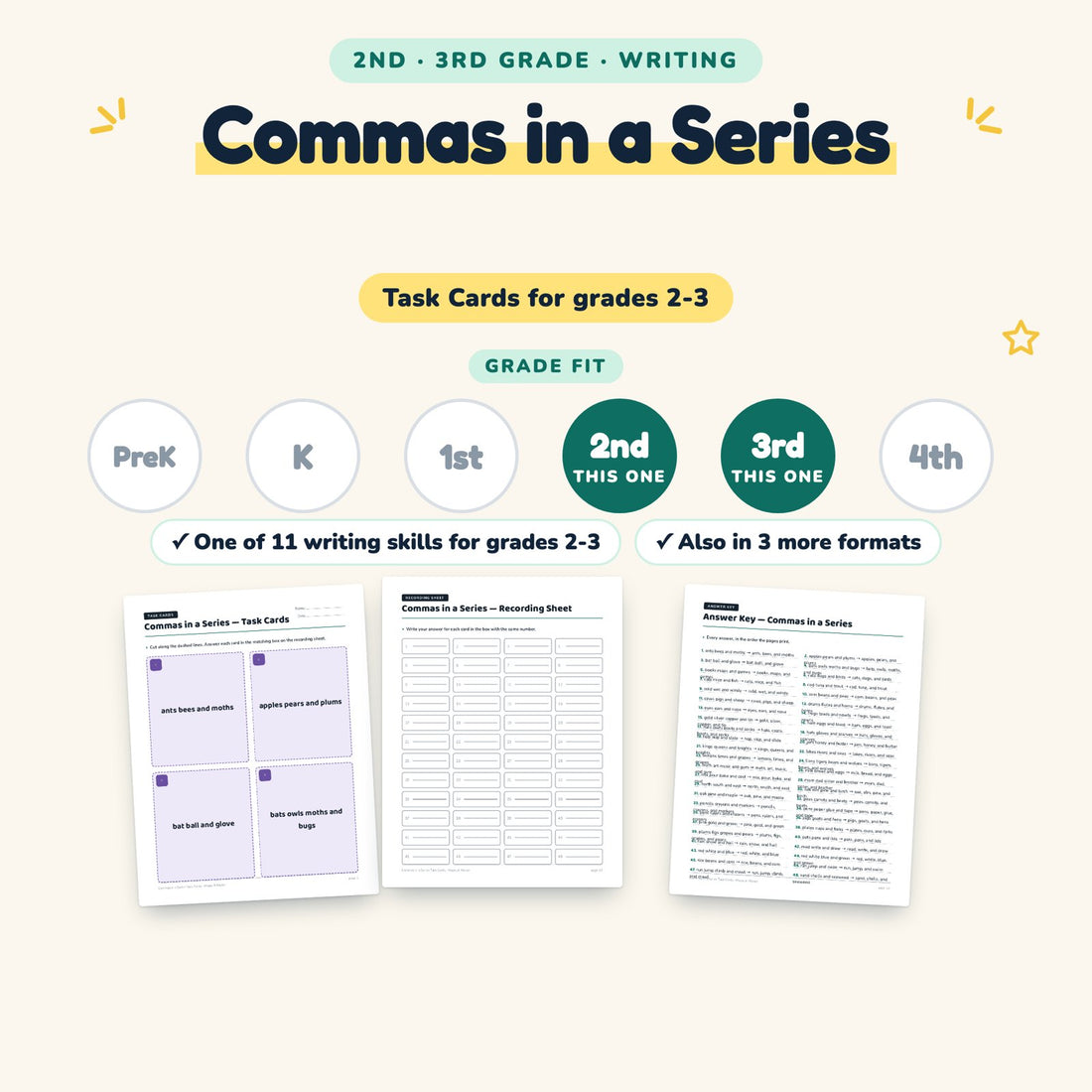 Commas in a Series: skill and grade fit