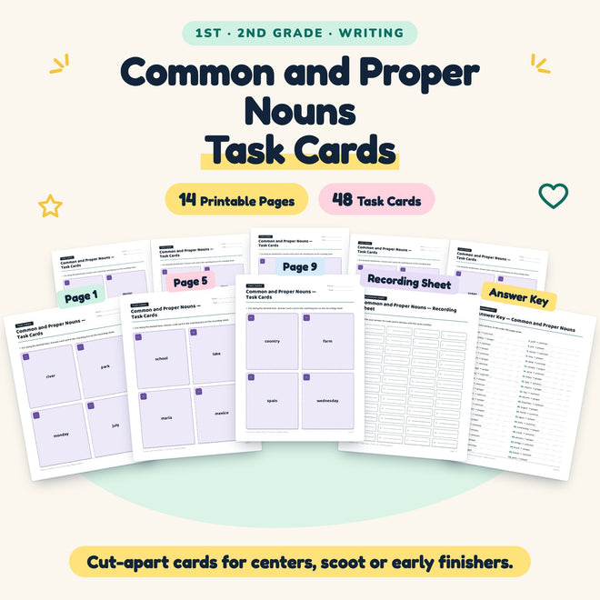 Common and Proper Nouns Task Cards | 1st–2nd Grade Grammar — cover