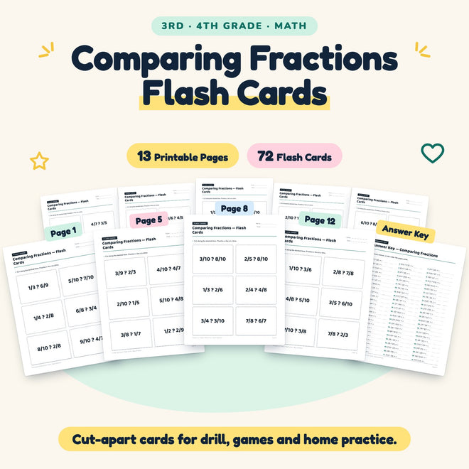 Comparing Fractions Flash Cards | 3rd–4th Grade (72 Cards) — cover
