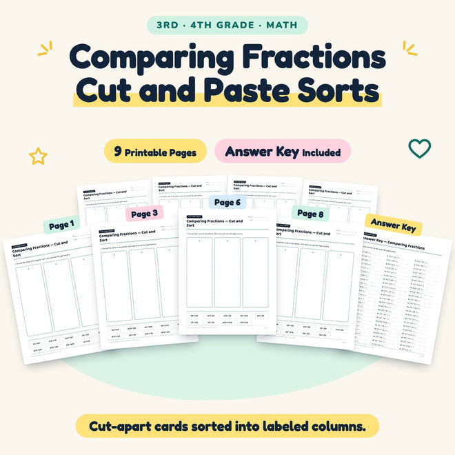 Comparing Fractions Cut and Paste Sorts | 3rd–4th Grade Math — cover