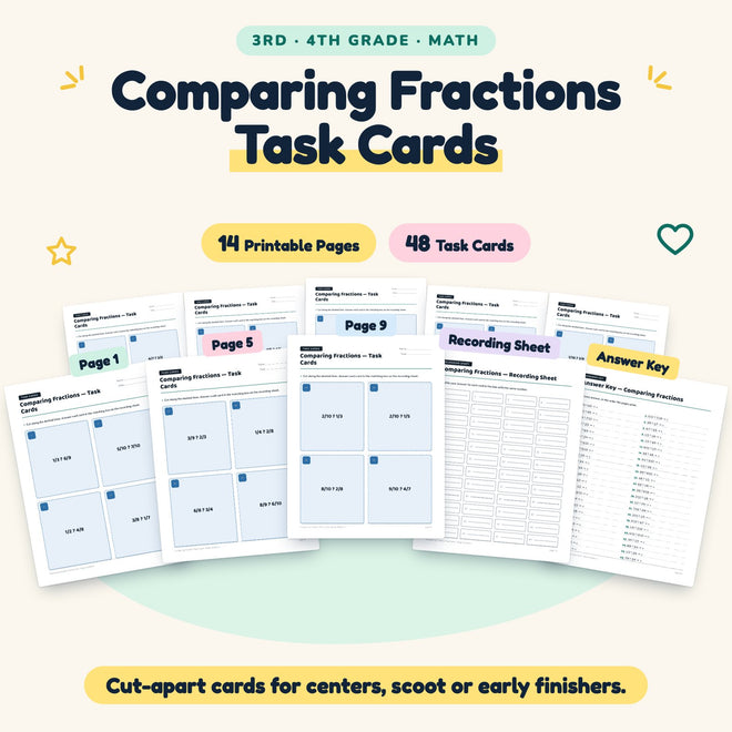 Comparing Fractions Task Cards | 3rd–4th Grade (48 Cards) — cover