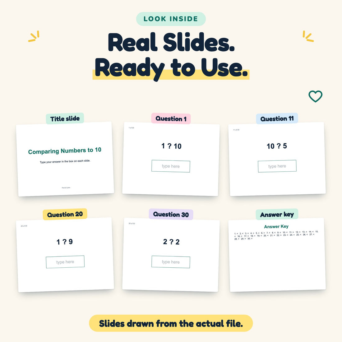 Comparing Numbers to 10 digital deck: look inside