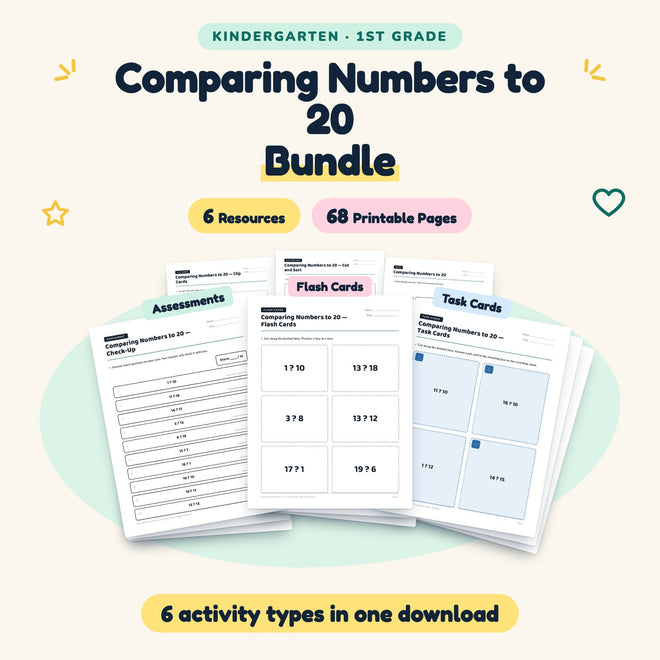 Comparing Numbers to 20 Bundle | K–1st Grade (6 Resources) — cover