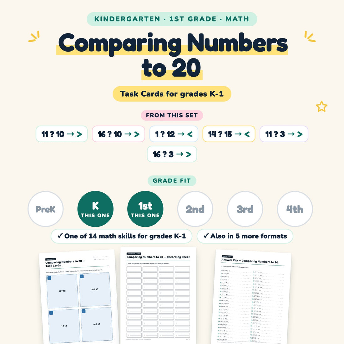 Comparing Numbers to 20: skill and grade fit