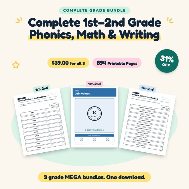Complete 1st–2nd Grade Bundle | Phonics, Math & Writing MEGAs — cover