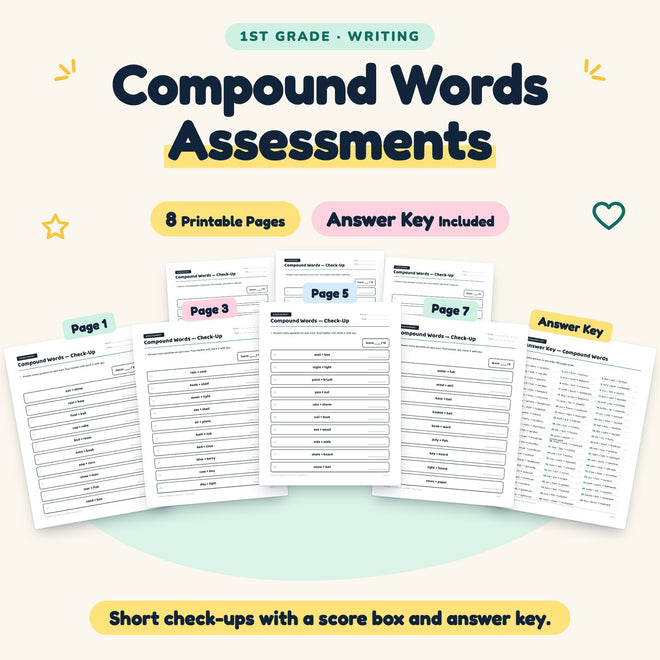 Compound Words Assessments | 1st Grade Grammar (4 Pages) — cover