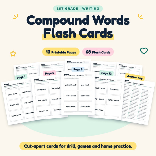 Compound Words Flash Cards | 1st Grade Grammar (24 Cards) — cover