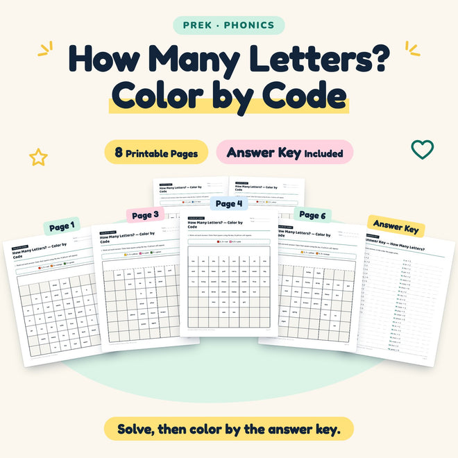 How Many Letters? Color by Code | Preschool (8 Pages) — cover