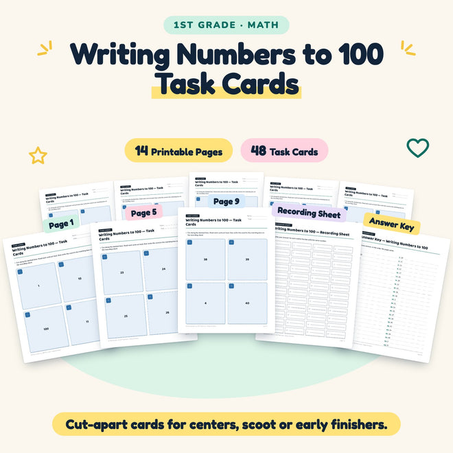Writing Numbers to 100 Task Cards | 1st Grade (48 Cards) — cover