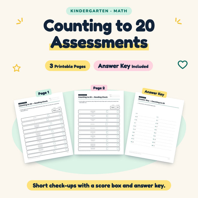 Counting to 20 Assessments | Kindergarten Math (3 Pages) — cover