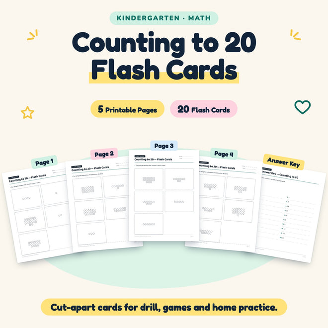 Counting to 20 Flash Cards | Kindergarten Math (20 Cards) — cover