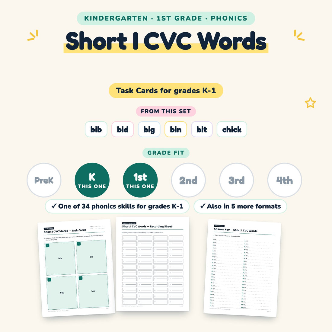 Short I CVC Words: skill and grade fit