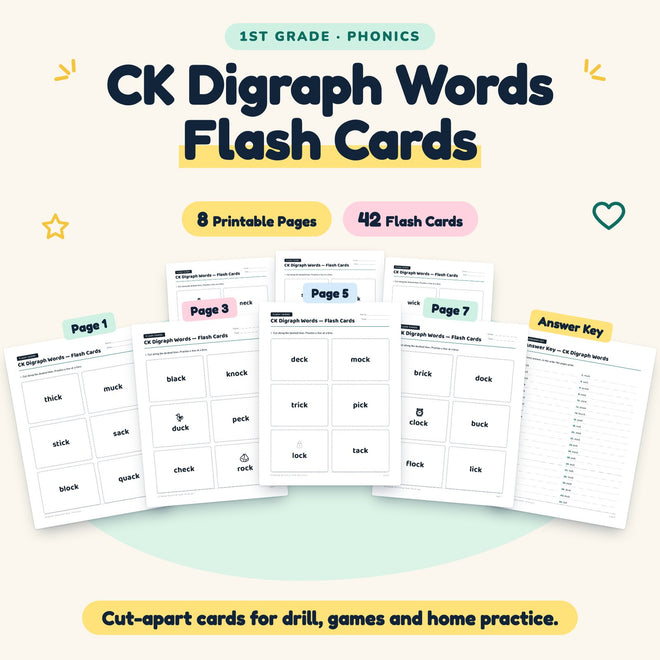 CK Digraph Words Flash Cards | 1st Grade Phonics (14 Cards) — cover