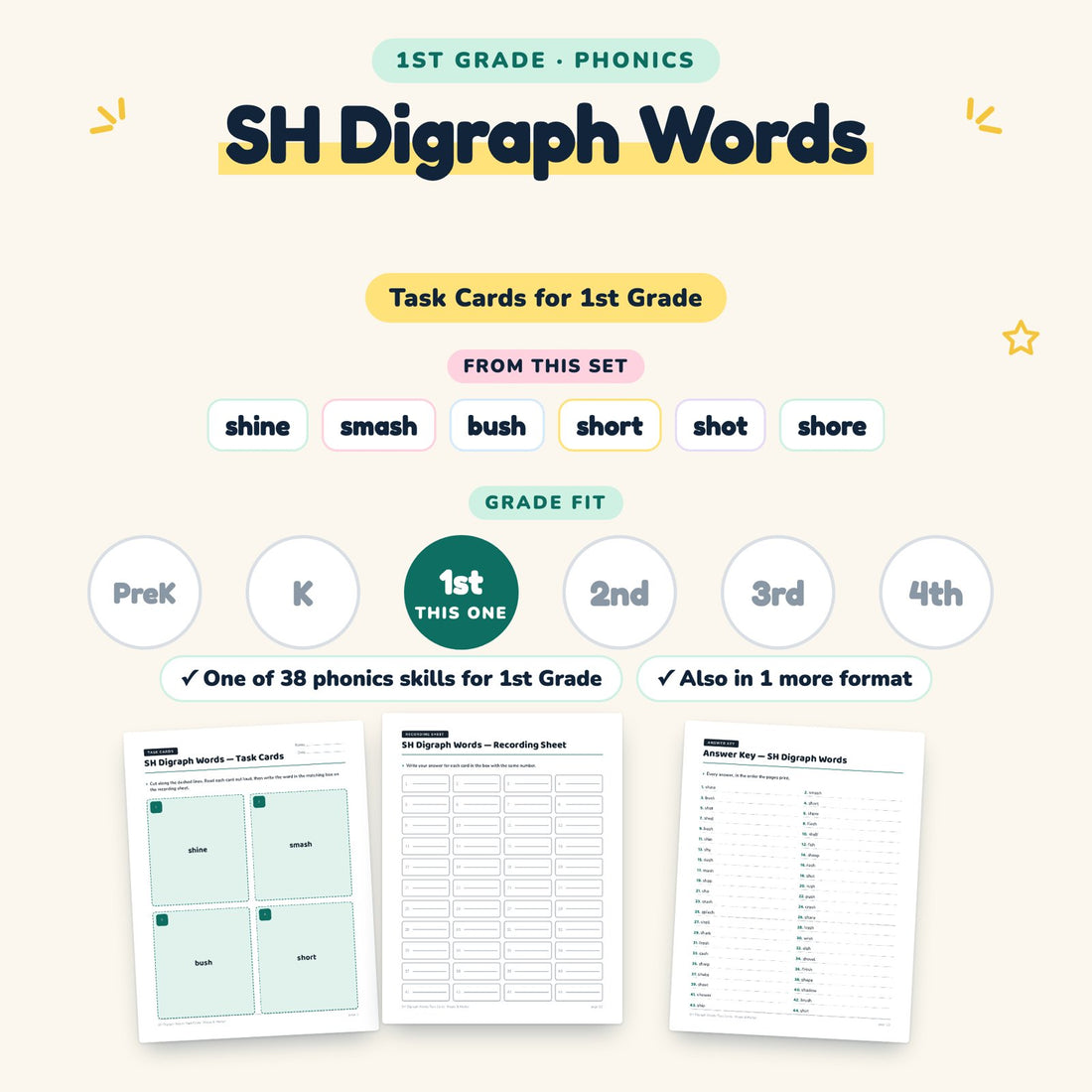 SH Digraph Words: skill and grade fit