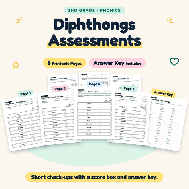 Diphthongs Assessments | 2nd Grade Phonics (7 Pages) — cover