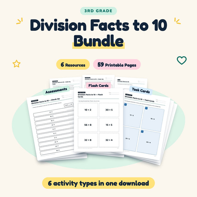 Division Facts to 10 Bundle | 3rd Grade Math (6 Resources) — cover